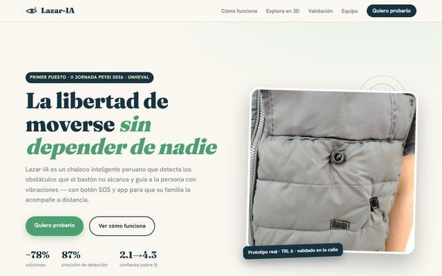 Lazar-IA: «La libertad de moverse sin depender de nadie», con la foto del prototipo del chaleco y las cifras de validación